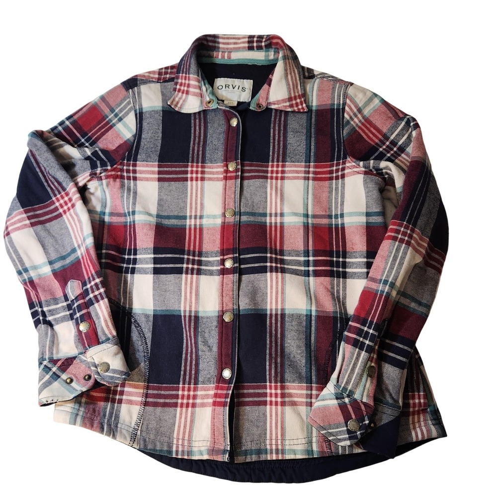 Orvis Shirt Womens Small Plaid Flannel Button Front Long Sleeve Fleece Lined